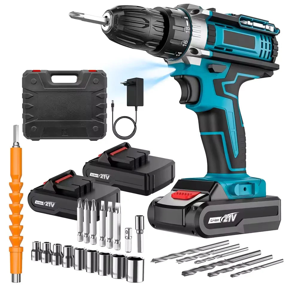 32N.m Cordless Impact Screwdriver 1350rpm Handheld Drill Power Tool 32 Torque Setting Electric Screwdriver With 2 *21VBatteries