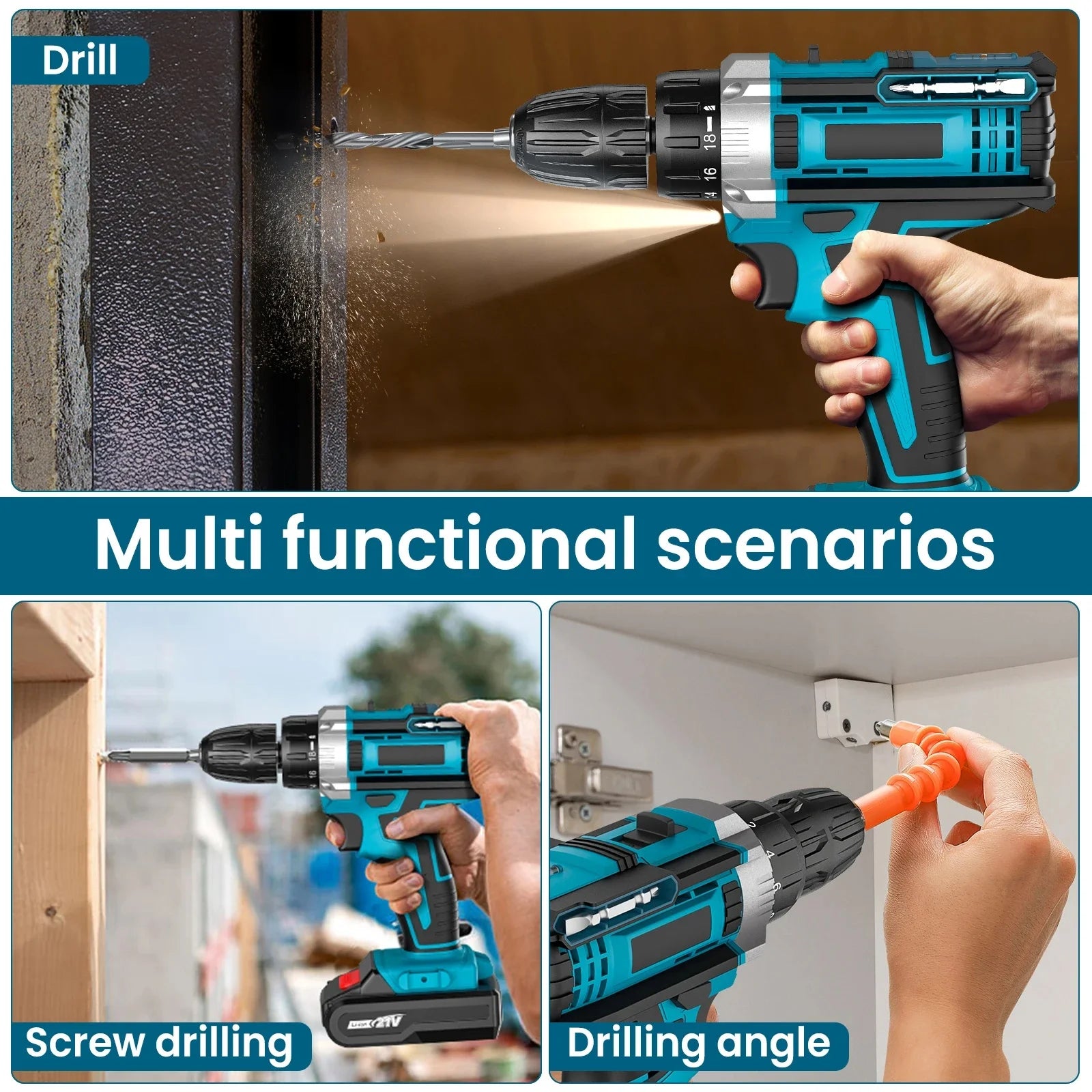 32N.m Cordless Impact Screwdriver 1350rpm Handheld Drill Power Tool 32 Torque Setting Electric Screwdriver With 2 *21VBatteries
