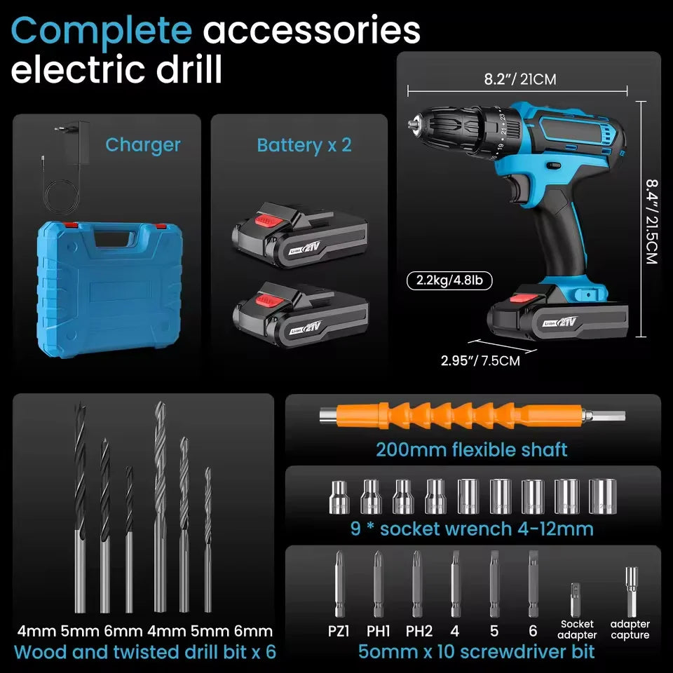 32N.m Cordless Impact Screwdriver 1350rpm Handheld Drill Power Tool 32 Torque Setting Electric Screwdriver With 2 *21VBatteries