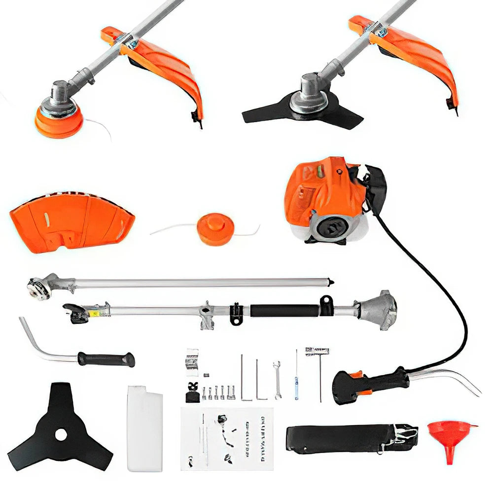 52cc 2‑in‑1 Petrol Brush Cutter Grass Trimmer 2‑Stroke Powerful Garden Strimmer Eater Tool with Blade & Line for Garden Weed