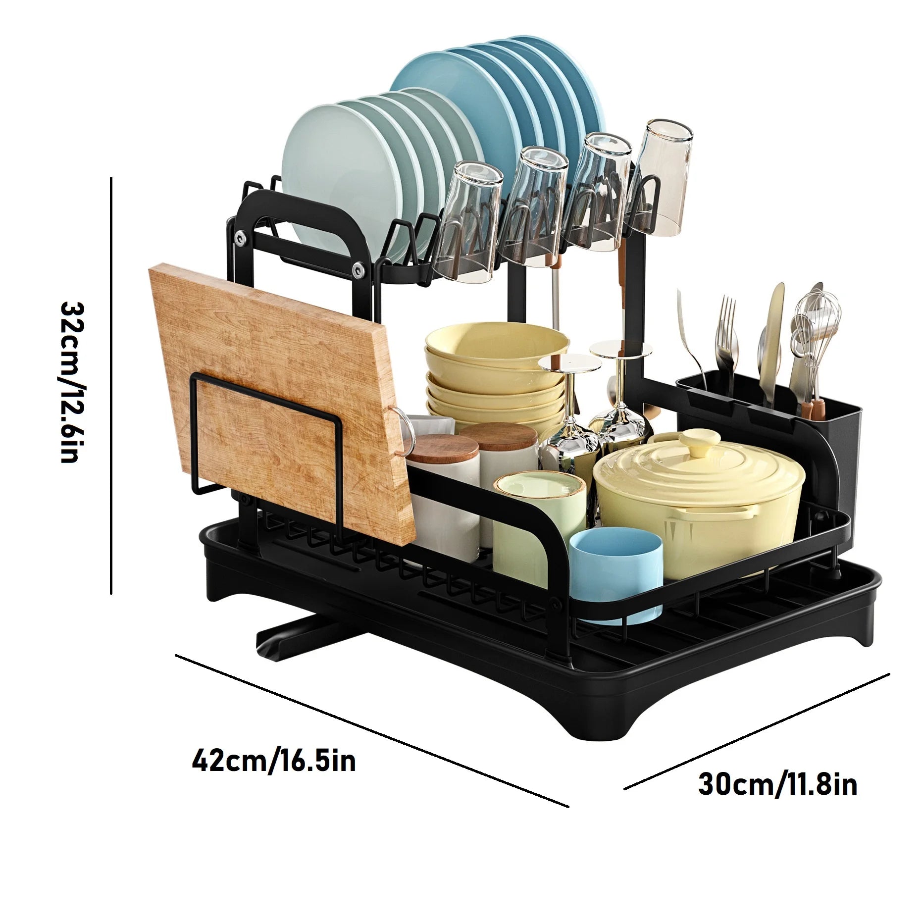 2 Layers Dish Drying Rack With Drainboard Household Dish Storage Holder Carbon Steel Sink Kitchen Organizer with Cutlery Holder