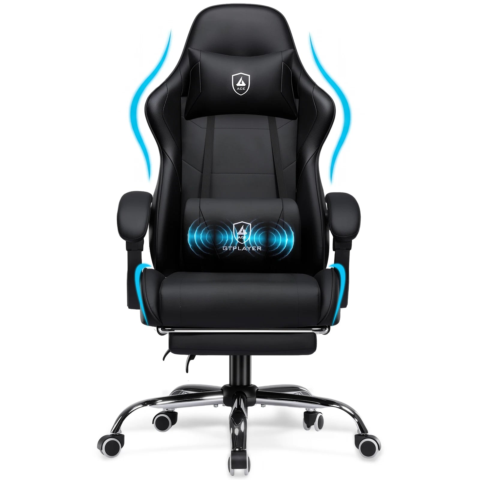 GTPLAYER Gaming chair Ergonomic Office Chair with Loin Support & Massage Function Height Adjustable Upholstered 150 kg