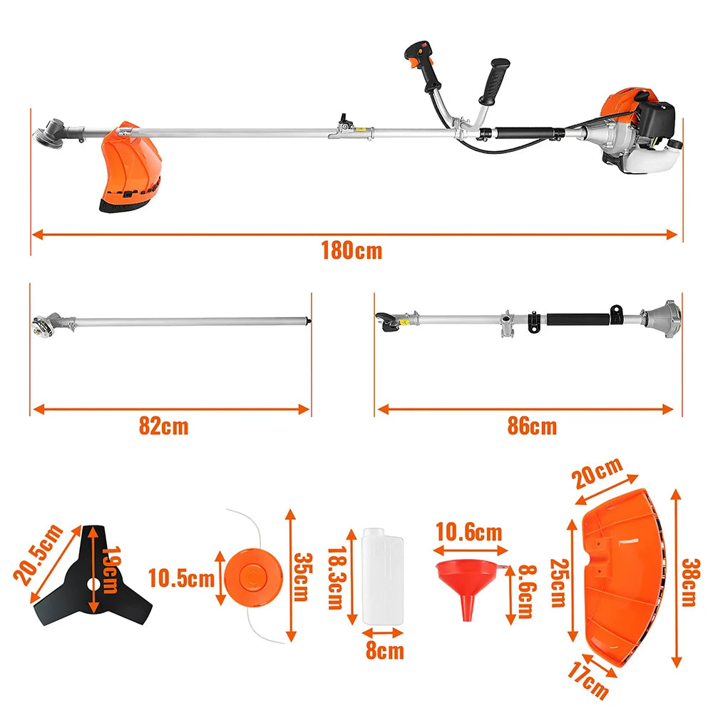 52cc 2‑in‑1 Petrol Brush Cutter Grass Trimmer 2‑Stroke Powerful Garden Strimmer Eater Tool with Blade & Line for Garden Weed