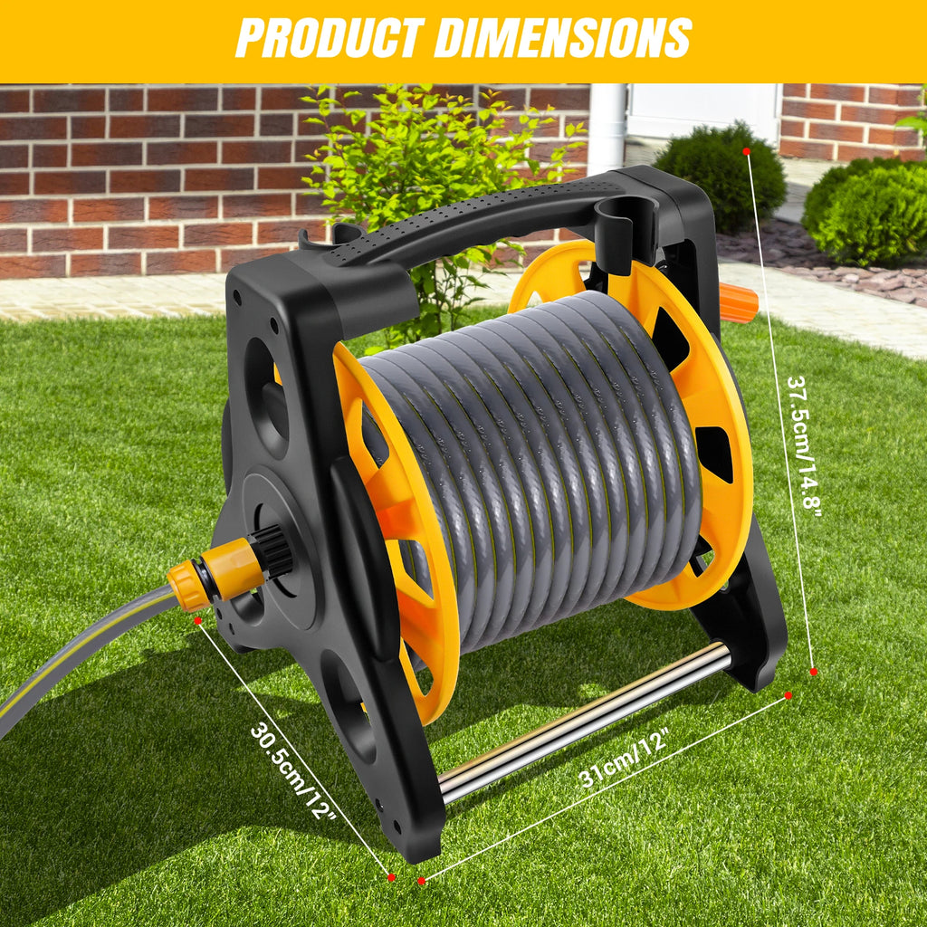 15/25/30M Garden Water Hose Reel Floor Standing Hose Reel Heavy Duty Hose Reel with Nozzle 7 Patterns & Fittings
