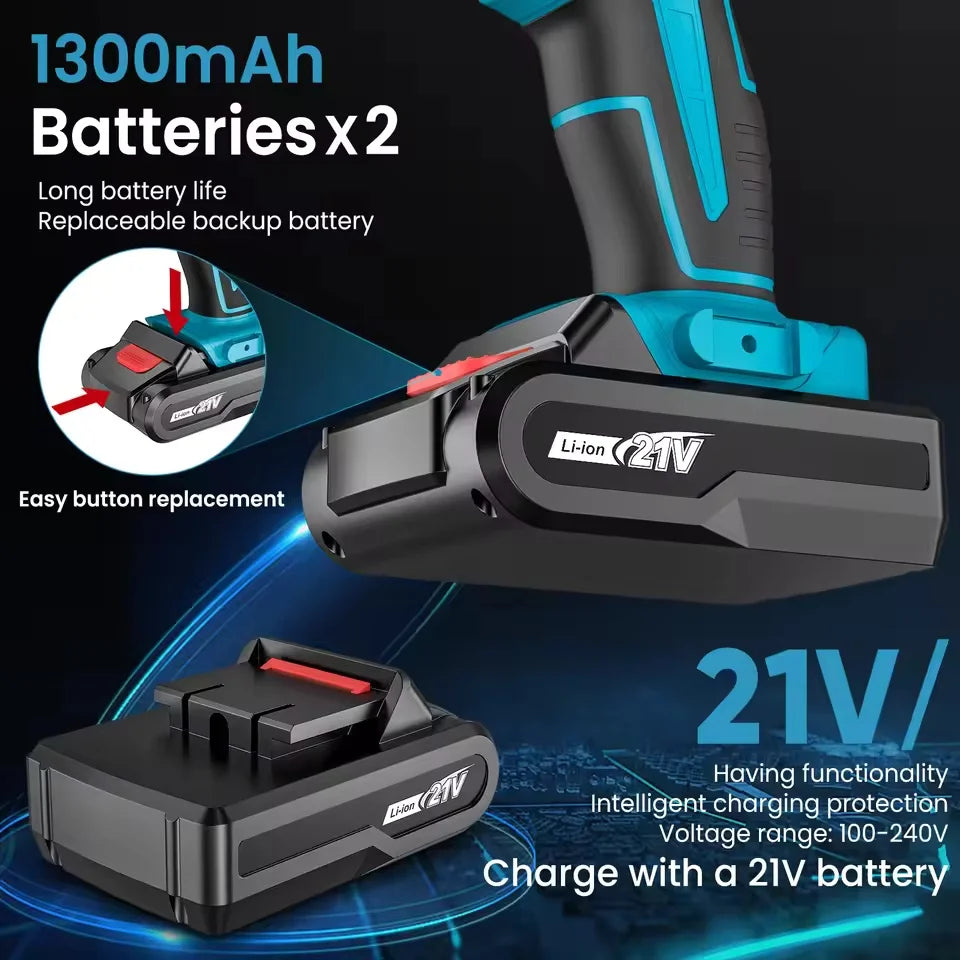 32N.m Cordless Impact Screwdriver 1350rpm Handheld Drill Power Tool 32 Torque Setting Electric Screwdriver With 2 *21VBatteries