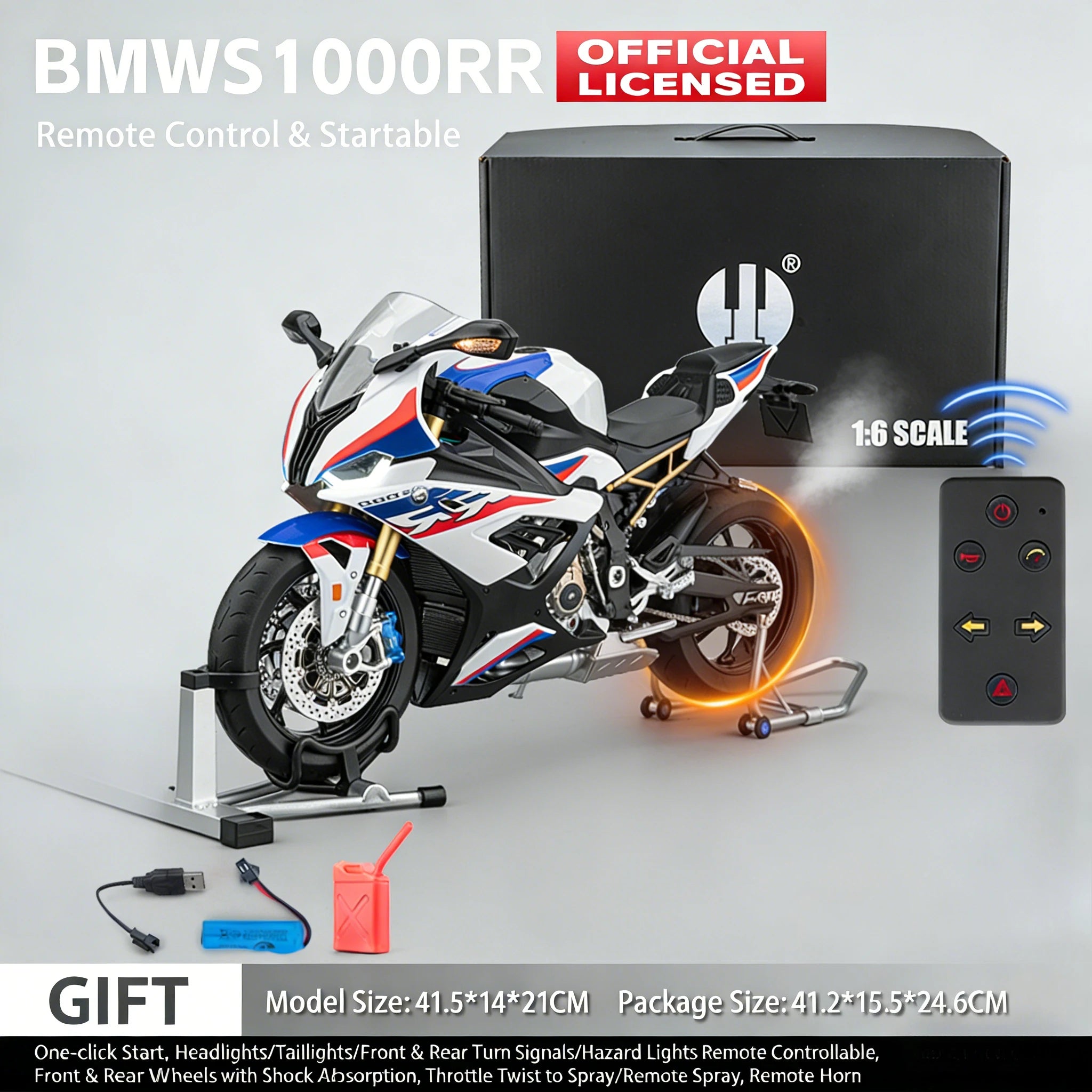Remote start 1:6 For BMW S1000RR alloy die-casting motorcycle model sound light dynamic collection hobbies birthday Gift boys
