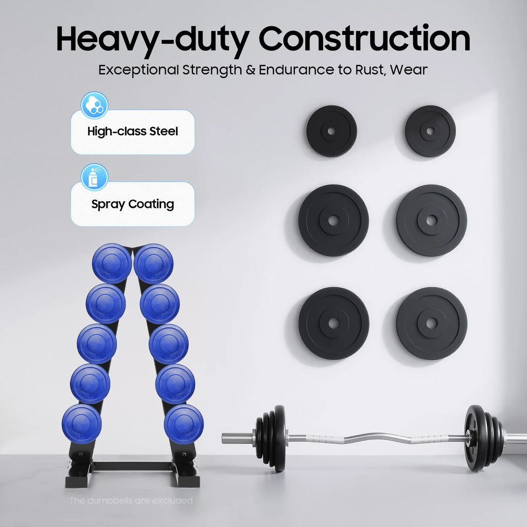 Black/White 5-Tier Dumbbell Holder A-Frame Storage Rack 100kg Rubber Hex Neoprene Dumbbell Bracket for Home Hotel Gym