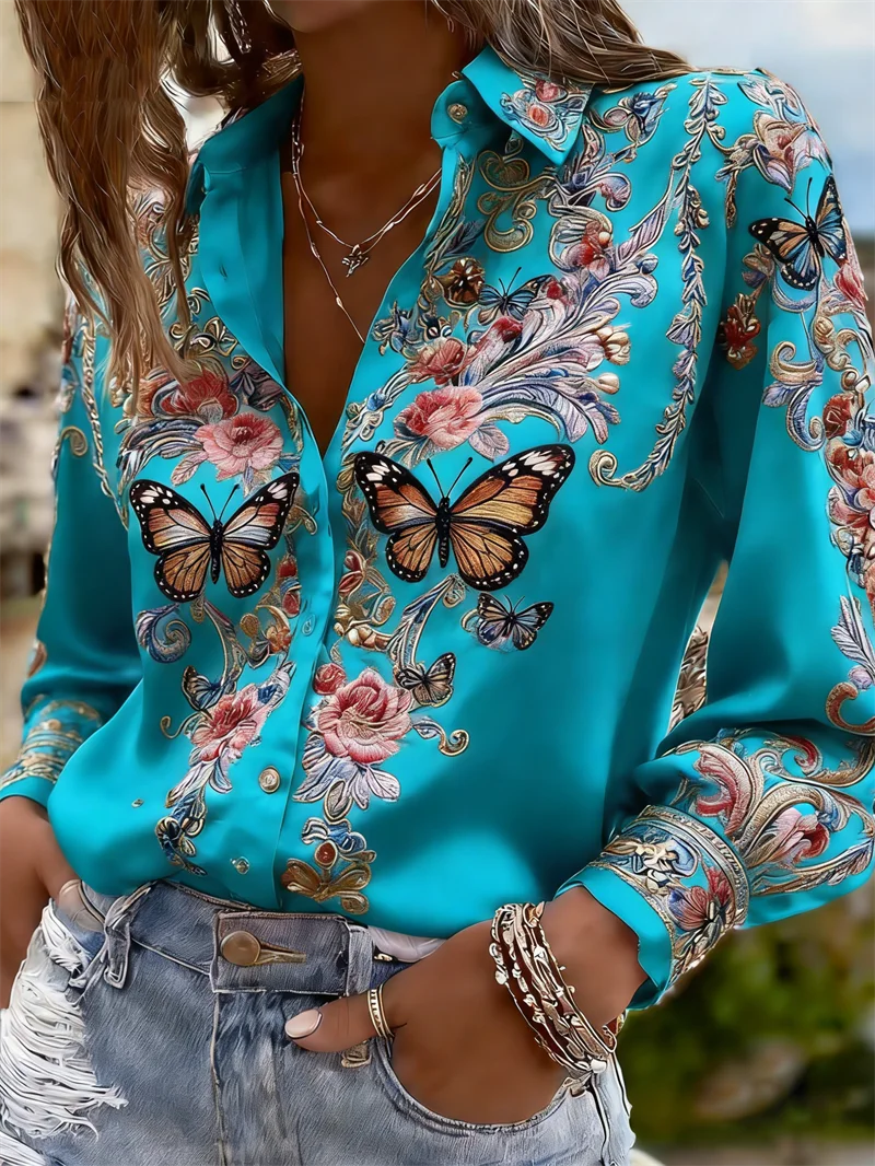 Elegant Women’s Floral Blouse 🌸 – Long Sleeve, Modern Chic Style