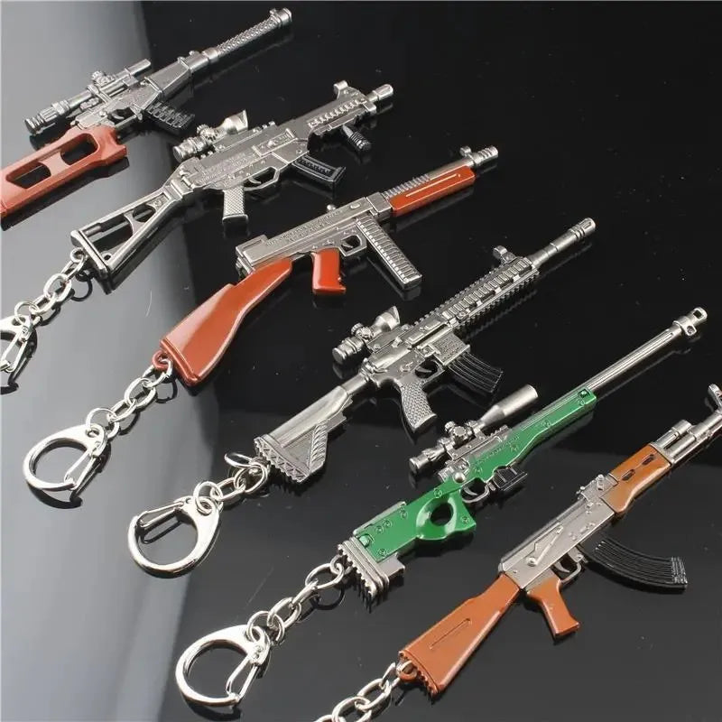 Mini PUBG Gun Keychain – AWM & AK47 Metal Keyring | Gaming Weapon Charm
