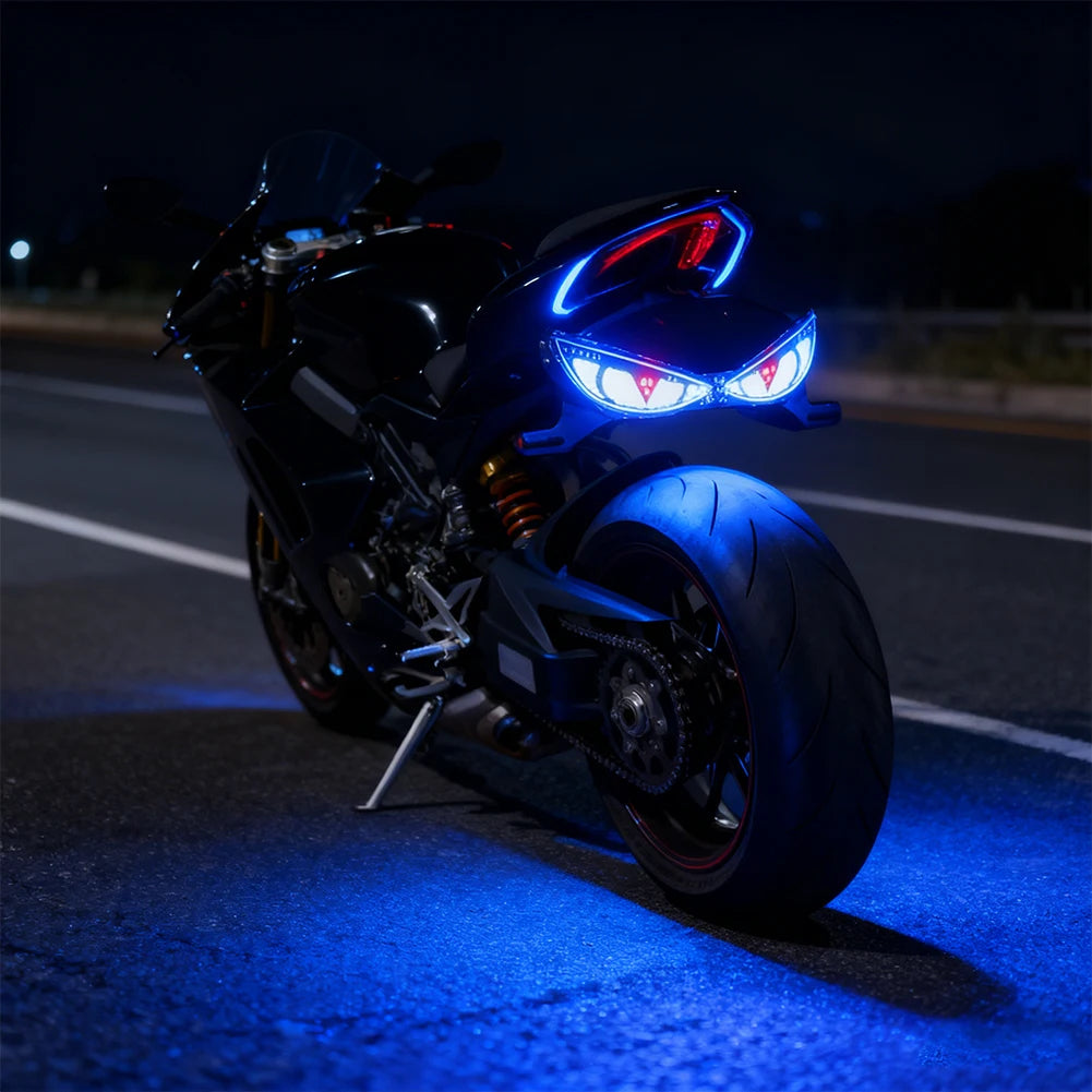 12V Motorcycle License Plate Tail Light Modified Decorative Atmosphere Lamp LED Devil Eye Strobe Single Lights Universal