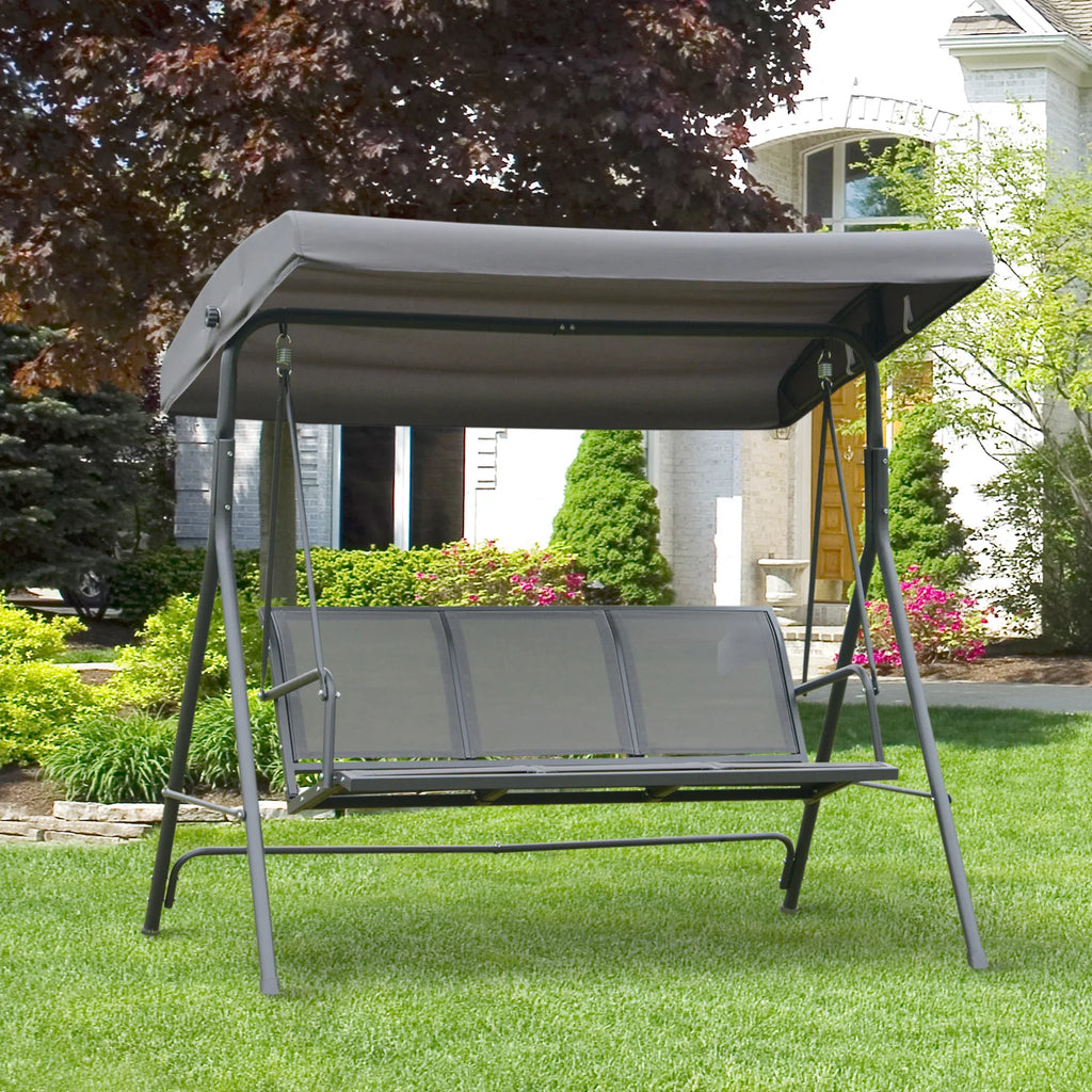Outsunny 3 seater garden swing with roof sunshade adjustable breathable backrest and steel frame 175x118x159 cm
