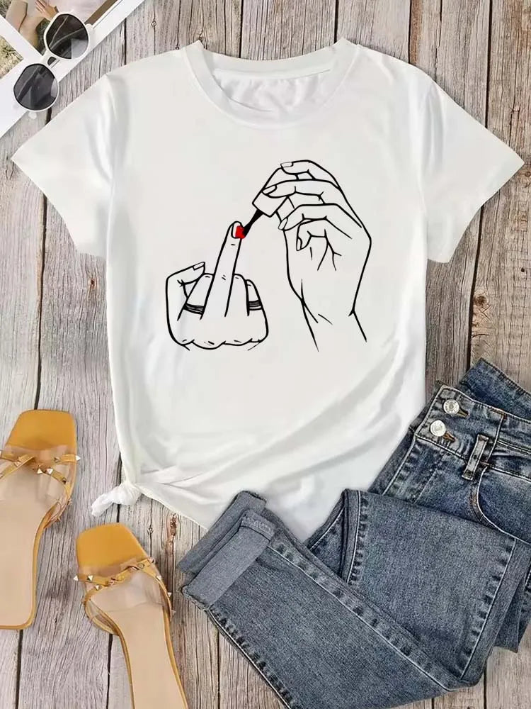 Women’s Funny Graphic T-Shirt – Middle Finger Print | Casual Streetwear Tee