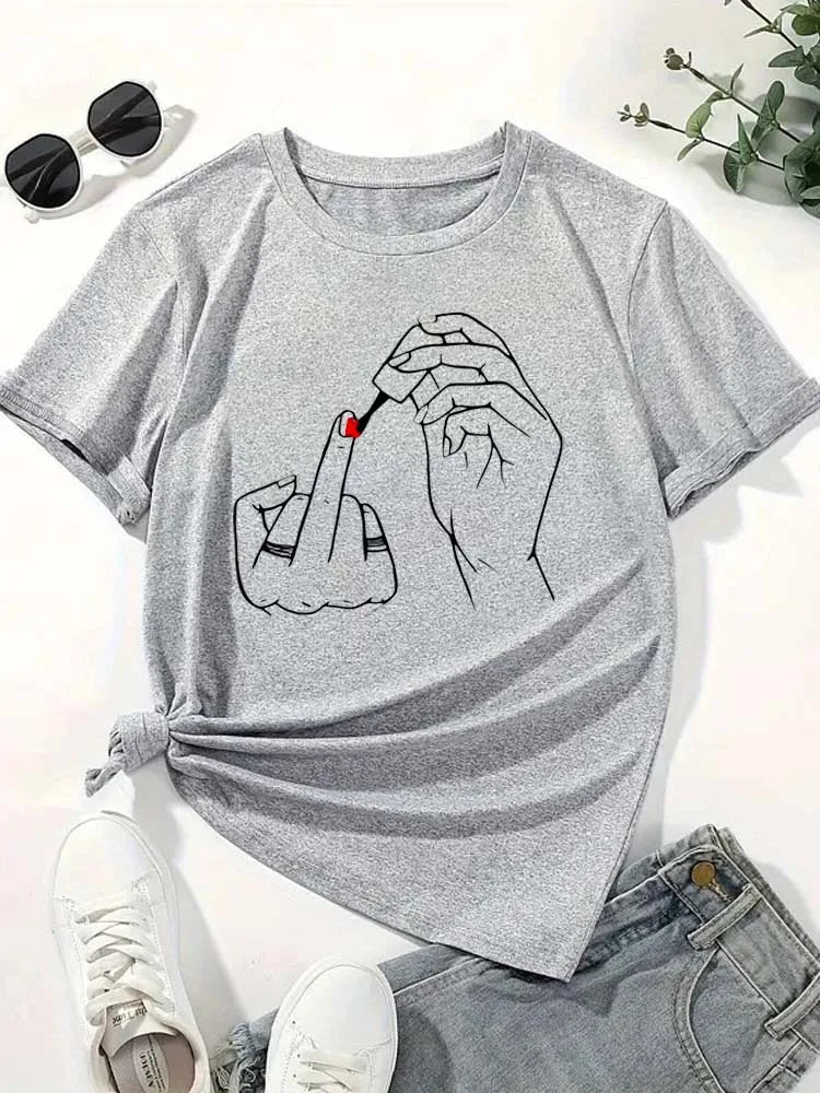 Women’s Funny Graphic T-Shirt – Middle Finger Print | Casual Streetwear Tee
