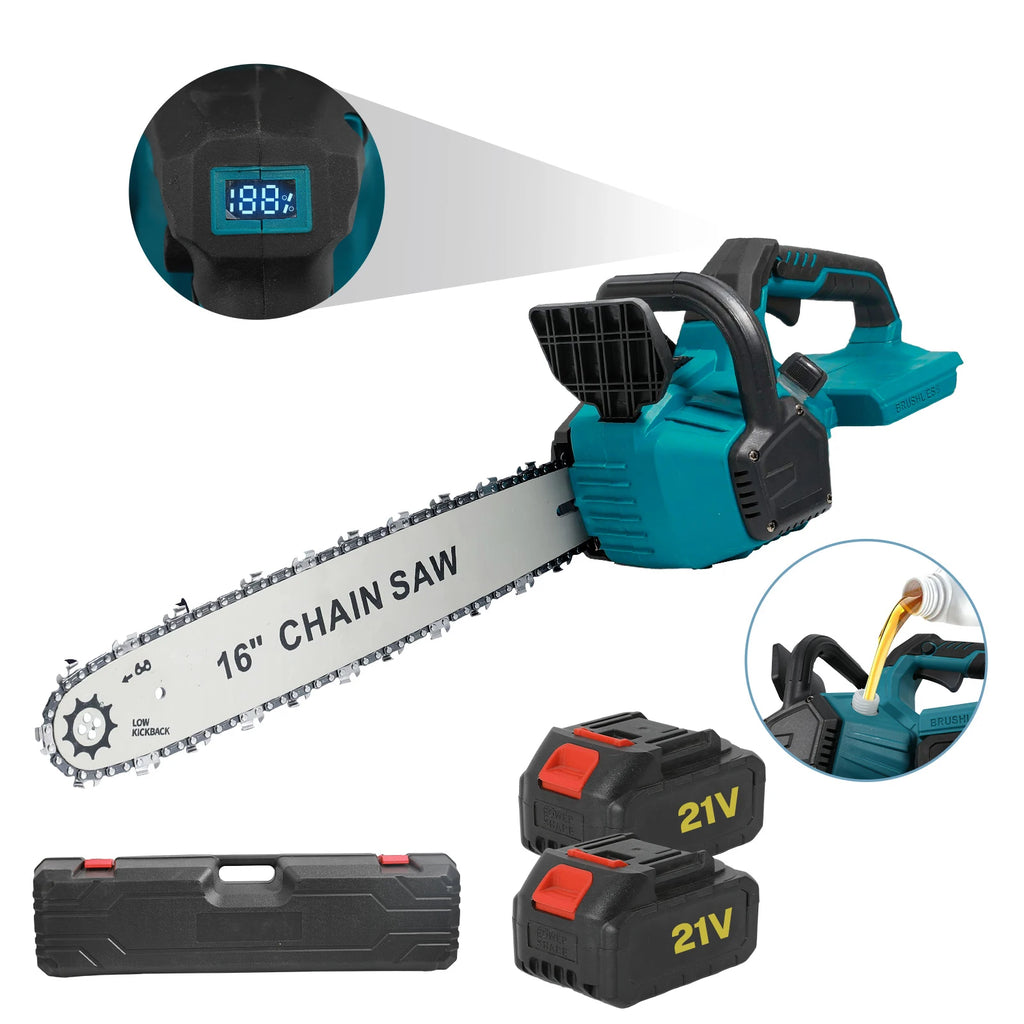 Brushless 16Inch Electric Chainsaw Cordless Pruning Woodworking Power Tool Handheld Garden Cutter For Makita Battery