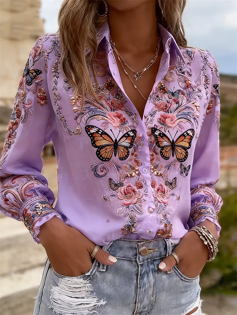 Elegant Women’s Floral Blouse 🌸 – Long Sleeve, Modern Chic Style