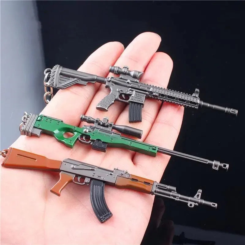 Mini PUBG Gun Keychain – AWM & AK47 Metal Keyring | Gaming Weapon Charm