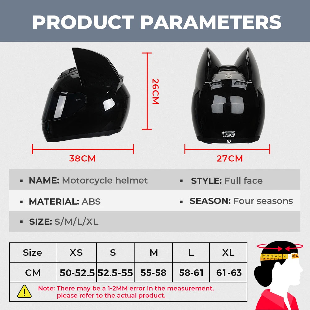 KEMIMOTO Full Face Motorcycle Helmet Cat Ear For Women Motocross Motorbike Men's Moto Helmet Breathable DOT Girlfriend Gift