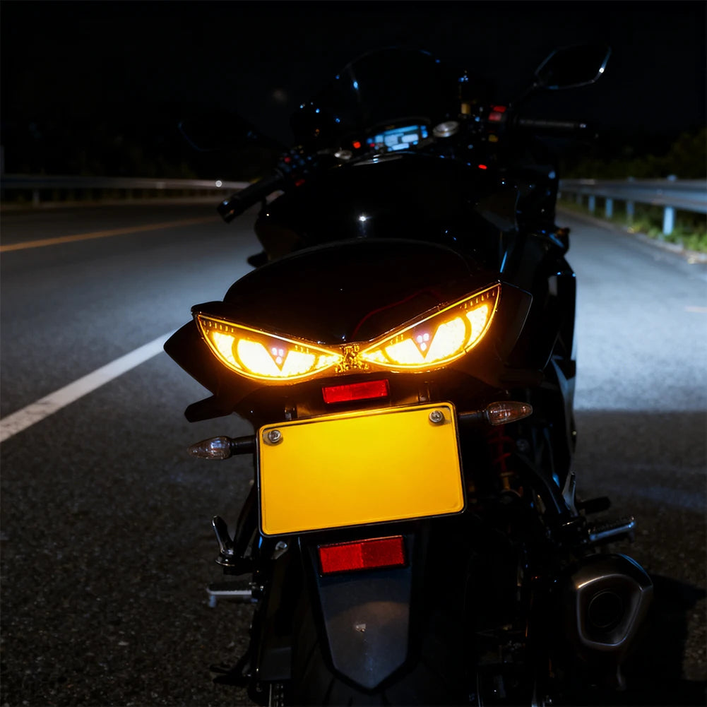 12V Motorcycle License Plate Tail Light Modified Decorative Atmosphere Lamp LED Devil Eye Strobe Single Lights Universal