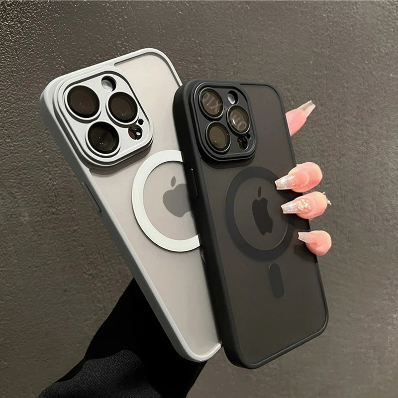 Luxury Matte Armor For Magsafe Magnetic Wireless Charging Case For iPhone 11 12 13 14 15 16 17 Air Pro Max Plus Shockproof Cover