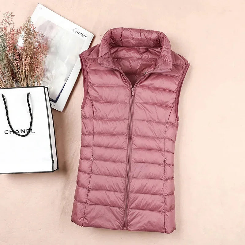 2024 New Women Ultra Light Down Vests Slim Sleeveless Jacket Portable Girl Lightweight Windproof Waistcoat Female Tank Tops Coat