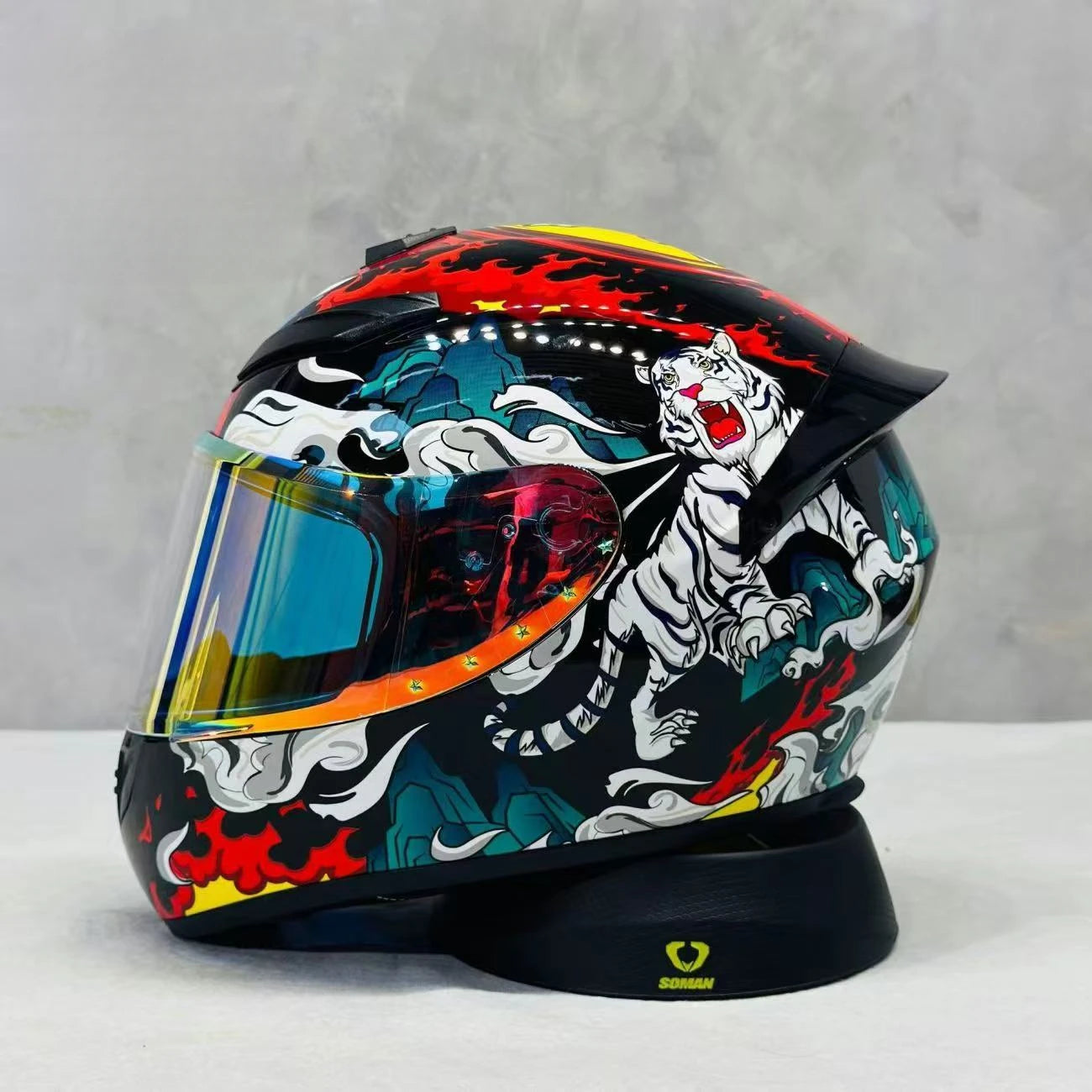 Street Graffiti Style Full Face Motorcycle Helmet Reduces Wind Drag Stabilizing Head at High Speeds for a Less Fatiguing Ride