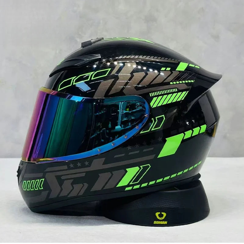 Street Graffiti Style Full Face Motorcycle Helmet Reduces Wind Drag Stabilizing Head at High Speeds for a Less Fatiguing Ride