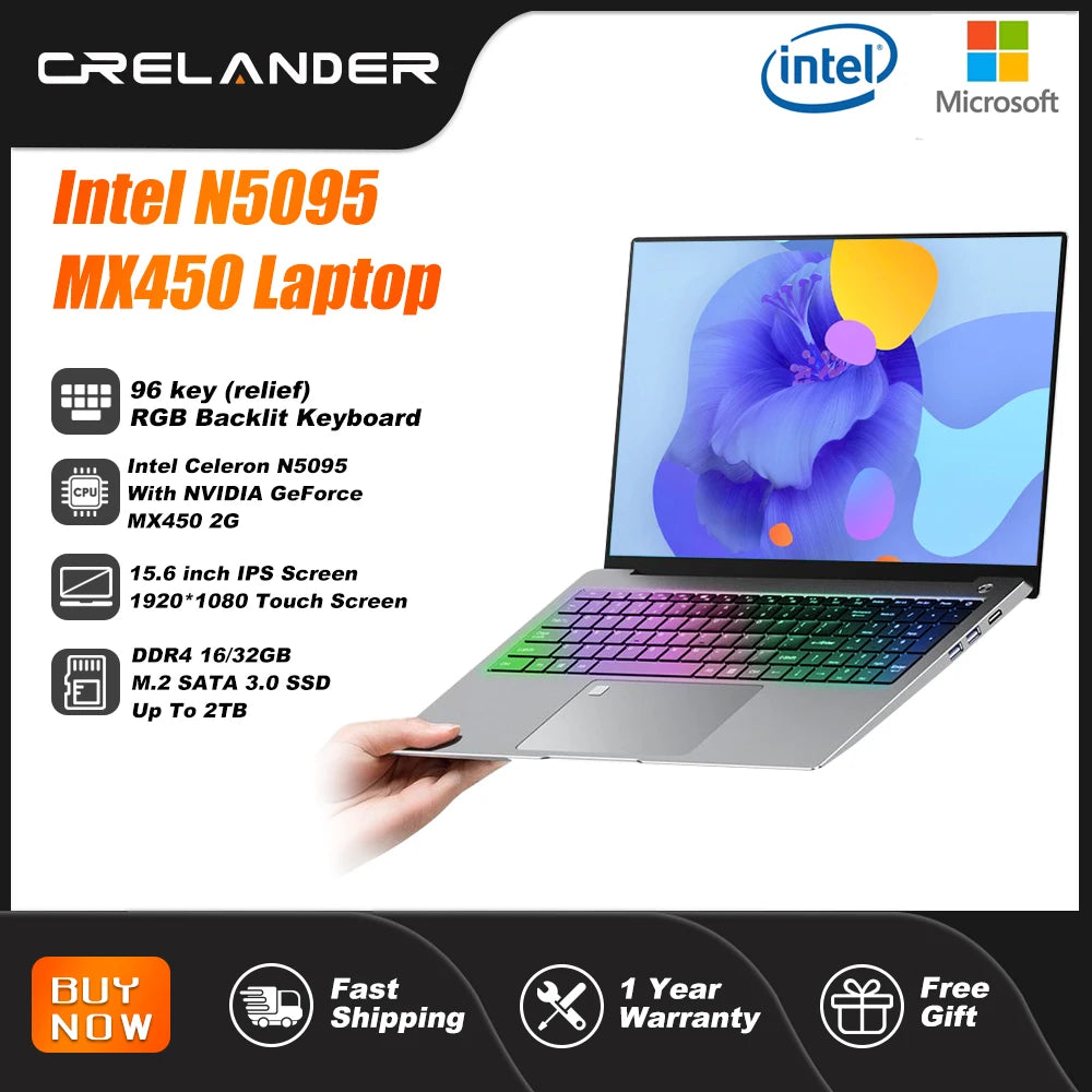 Gaming Laptop 15,6” – Intel N5095 | 16GB RAM | SSD | IPS Display | RGB Tastatur