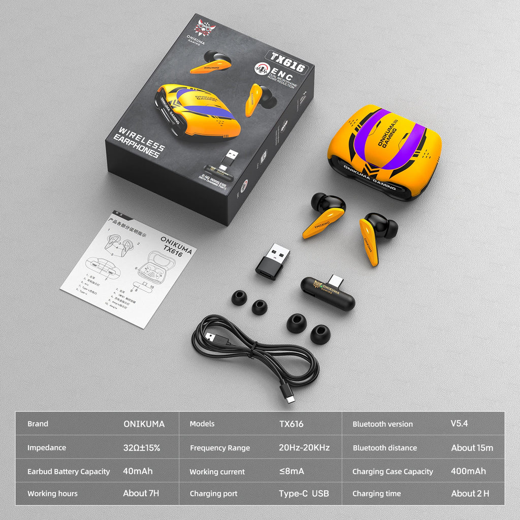 ONIKUMA TX616 TWS Earbuds (2026 New Model) - Mecha Style, 7-Hour Ultra-Long Battery Life, Bluetooth 5.4 Supported