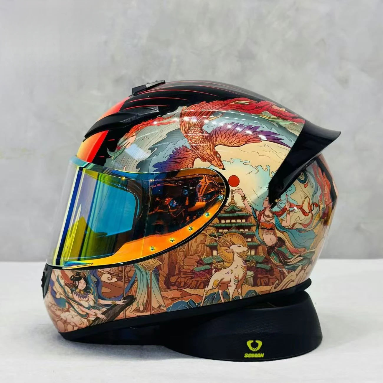 Street Graffiti Style Full Face Motorcycle Helmet Reduces Wind Drag Stabilizing Head at High Speeds for a Less Fatiguing Ride