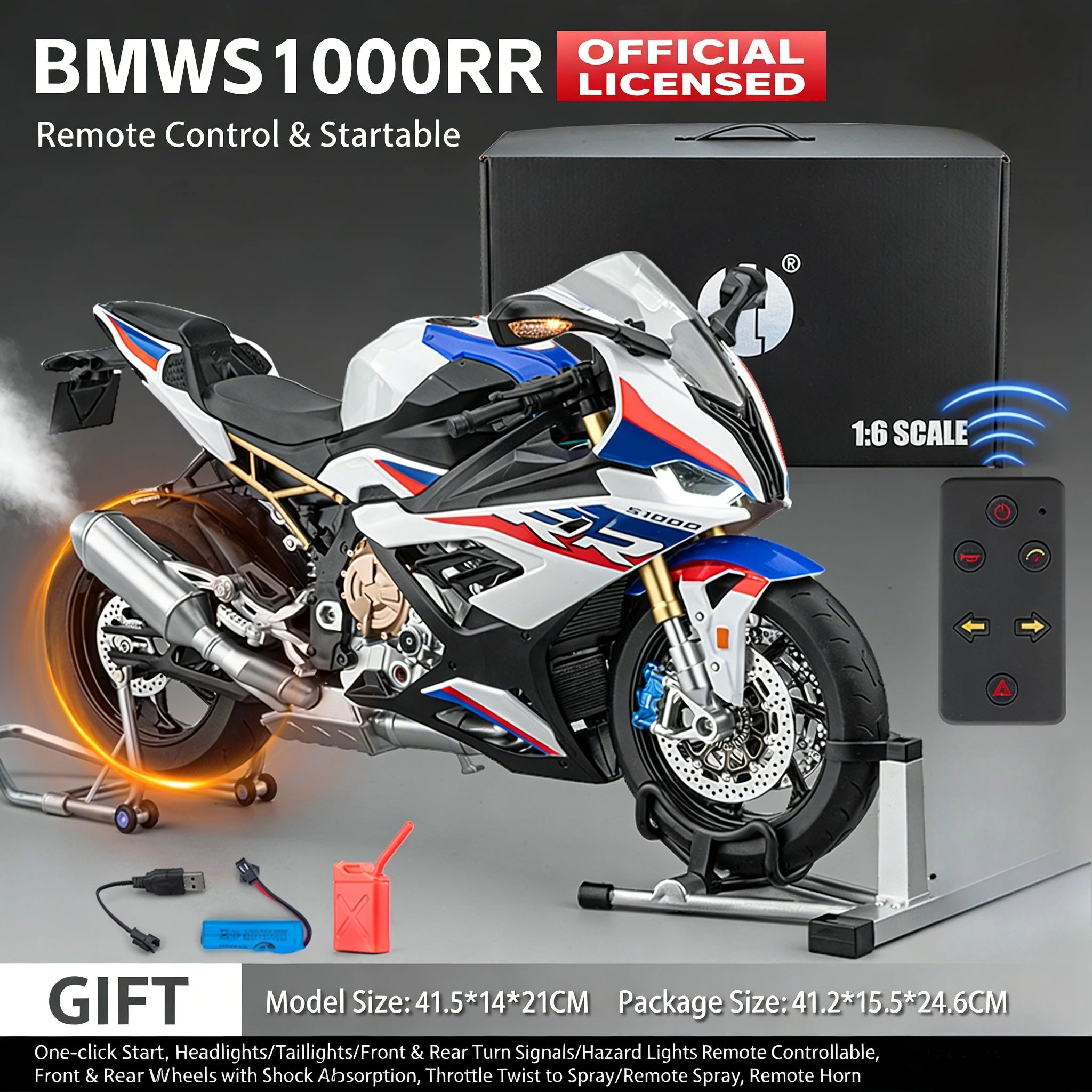 Remote start 1:6 For BMW S1000RR alloy die-casting motorcycle model sound light dynamic collection hobbies birthday Gift boys