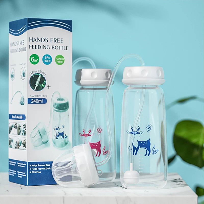 BornBL 6 Month+ 8oz 240ml Hands Free PP Baby Feeding Bottle with Tube Anti-Colic Nursing System, Bpa Free
