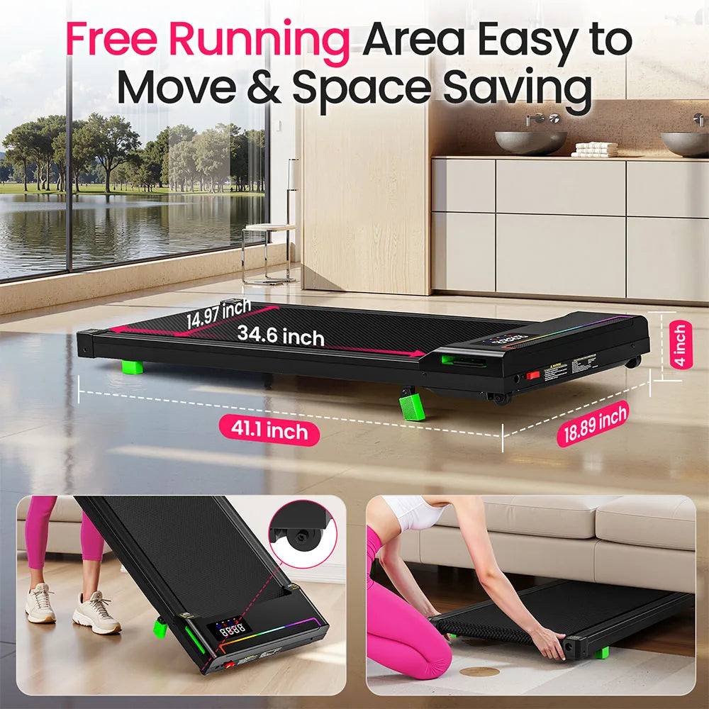 Akluer P03-B Brushless Treadmill, 6% Incline, 2.5HP Quiet Motor, 0.97-6.44km/h, 38x88cm Running Area LED Display & Dual Remote