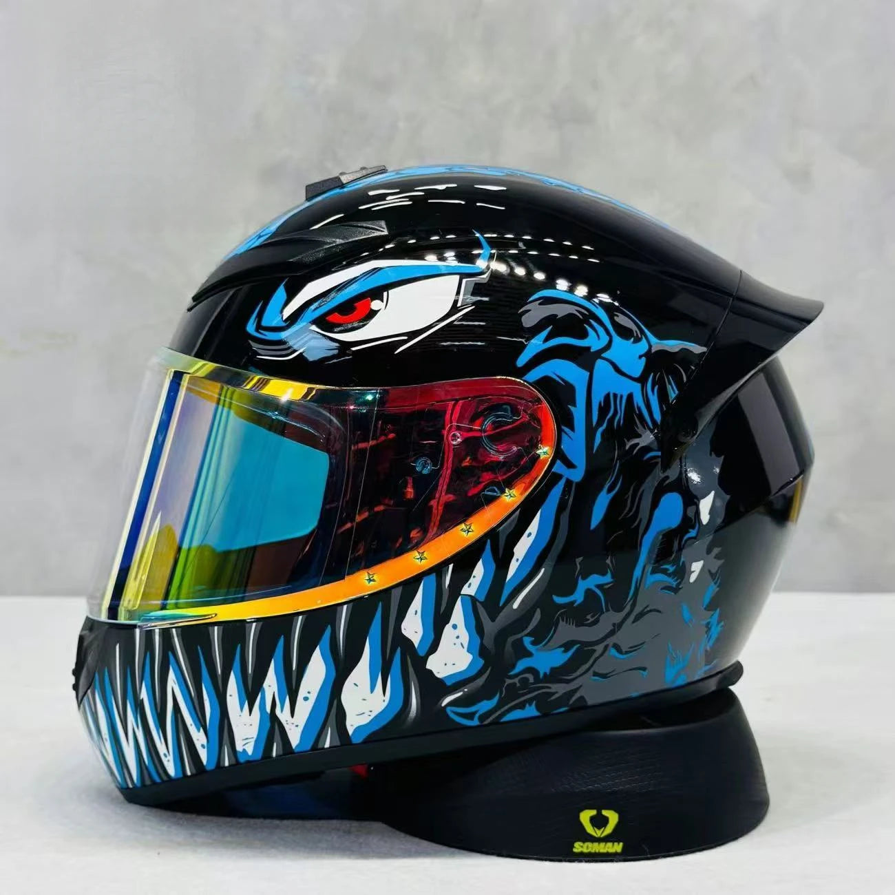 Street Graffiti Style Full Face Motorcycle Helmet Reduces Wind Drag Stabilizing Head at High Speeds for a Less Fatiguing Ride