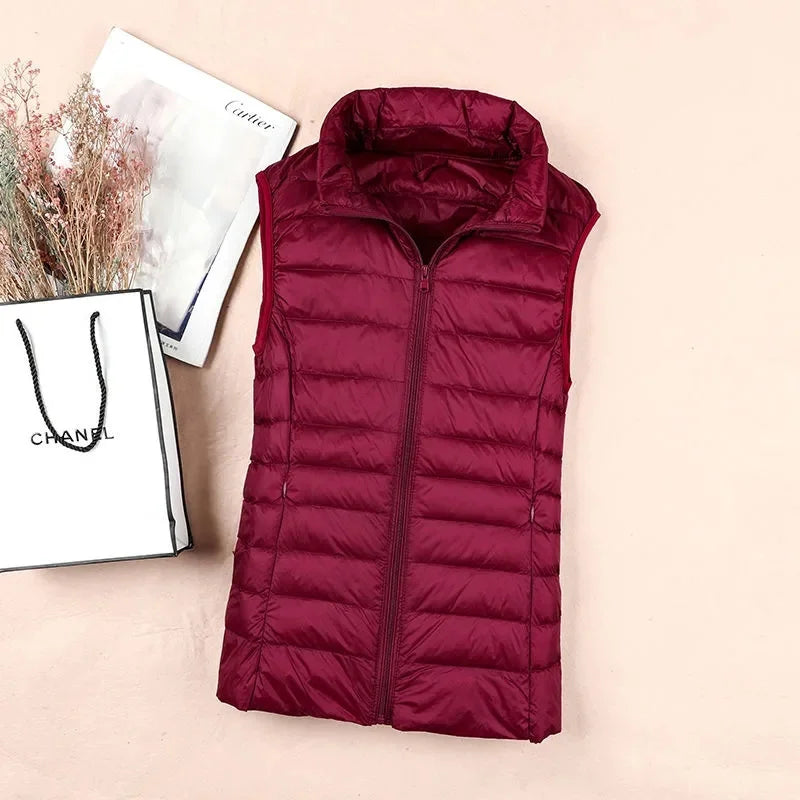 2024 New Women Ultra Light Down Vests Slim Sleeveless Jacket Portable Girl Lightweight Windproof Waistcoat Female Tank Tops Coat