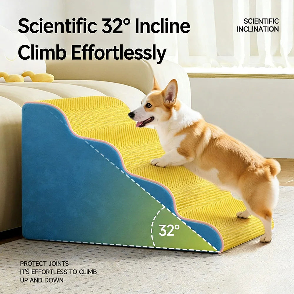 3/4/5 Step Dog Cat Ramp Ladder Pet Stair in Memory Foam Sponge Dogs Sofa Removable Washable Training Pet Ramp Stairs Pet Supplies