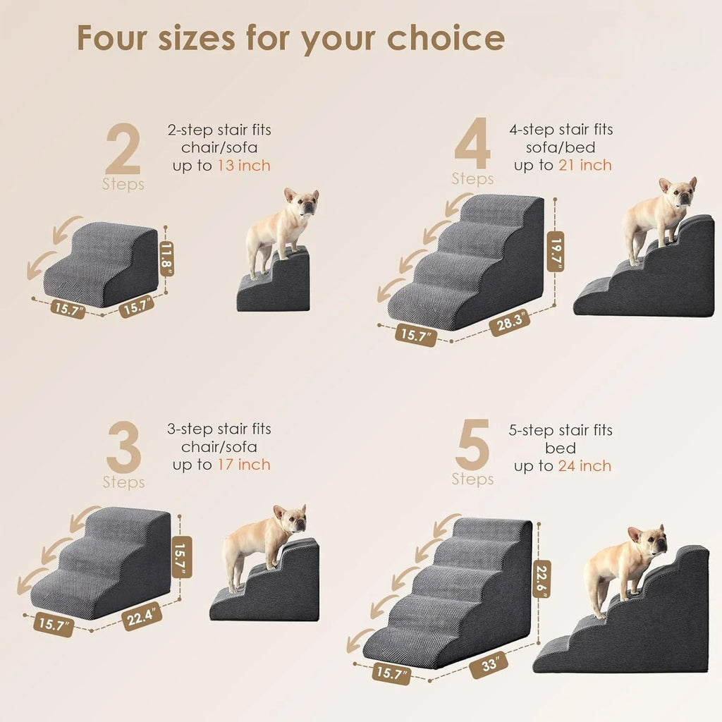 Curved Dog Stairs Ramp for High Beds , Dog Steps for Small Dogs and Cats, Pet Stairs for High Bed Climbing, Non-Slip Balanced