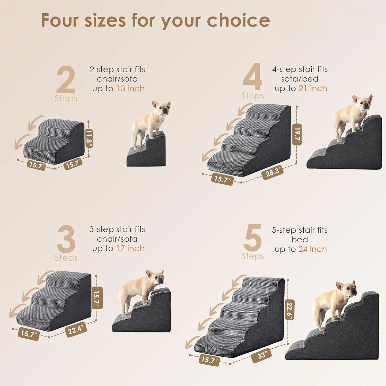Curved Dog Stairs Ramp for High Beds , Dog Steps for Small Dogs and Cats, Pet Stairs for High Bed Climbing, Non-Slip Balanced