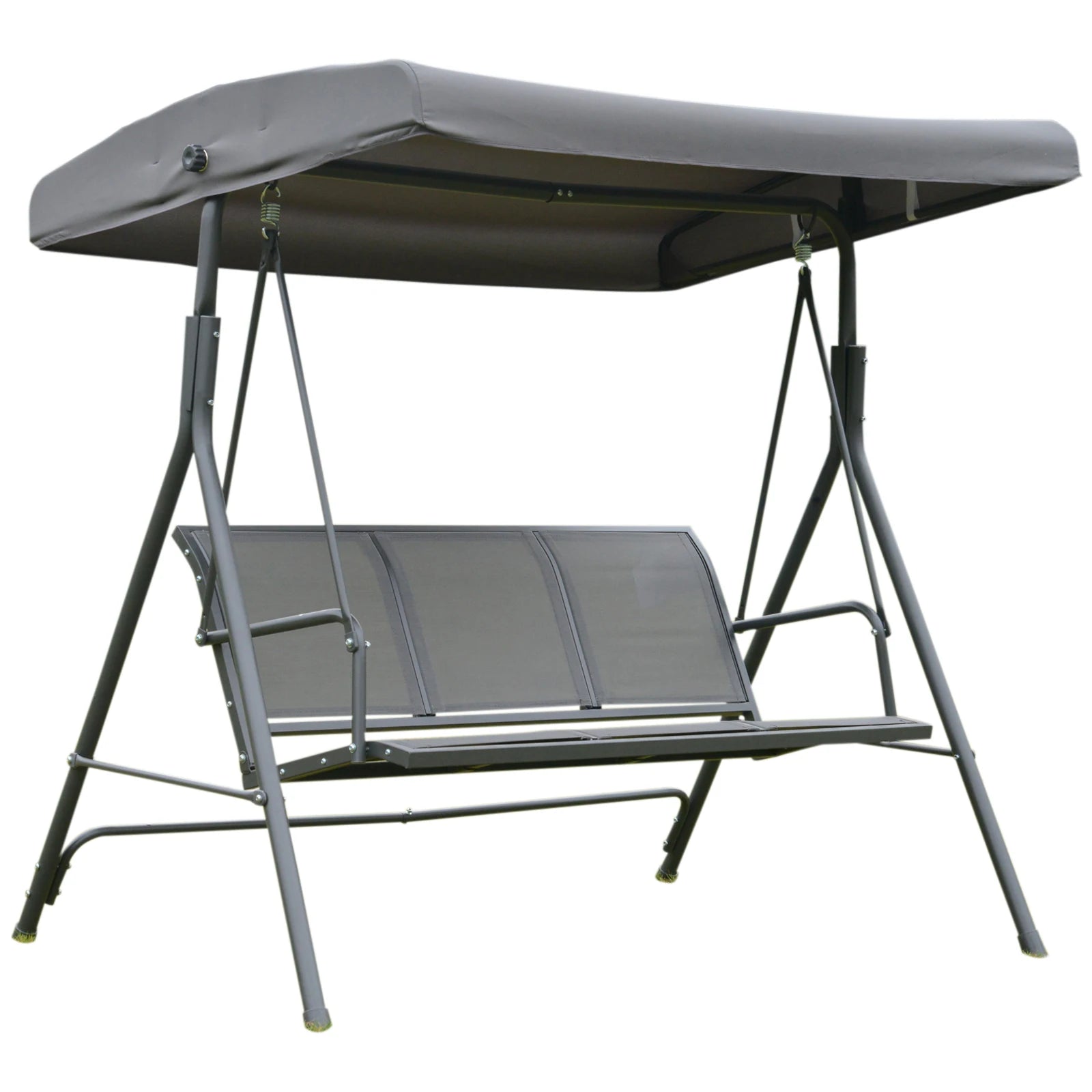 Outsunny 3 seater garden swing with roof sunshade adjustable breathable backrest and steel frame 175x118x159 cm