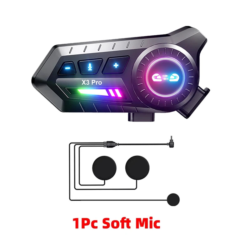 X3 Pro Motorcycle Helmet Bluetooth Headset 2-Riders Intercom 1000M BT6.0 IPX6 Waterproof Voice Assistant NoiseReduction FM Radio