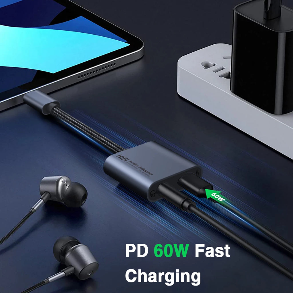 USB C To 3.5 MM Jack Adapter DAC Type-C 3.5mm Earphone HiFi Audio AUX Converter PD 60W Charger Headphone Cable