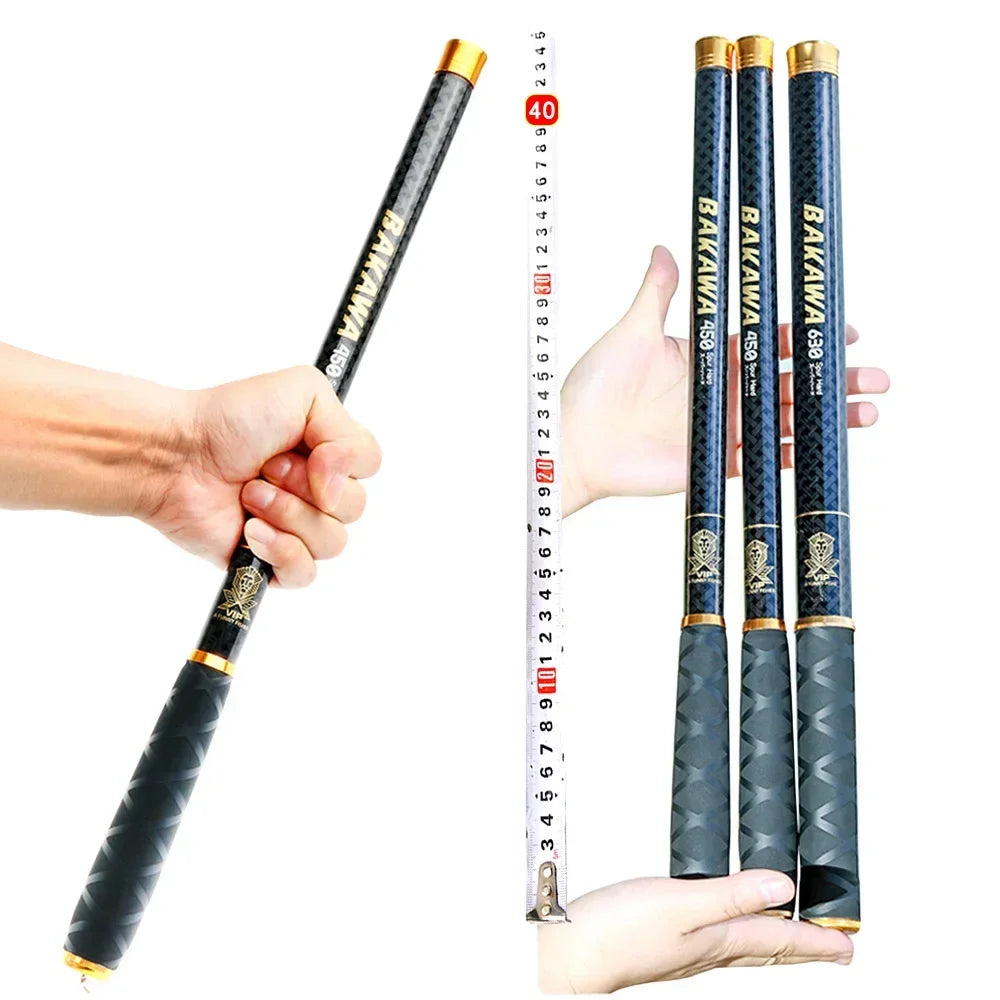 BAKAWA Ultralight Hard Carbon Fiber Hand Fishing Rod Telescopic 2.7M/3.6M/4.5M/5.4M/6.3M/7.2M Stream Pole Mini Travel Pesca