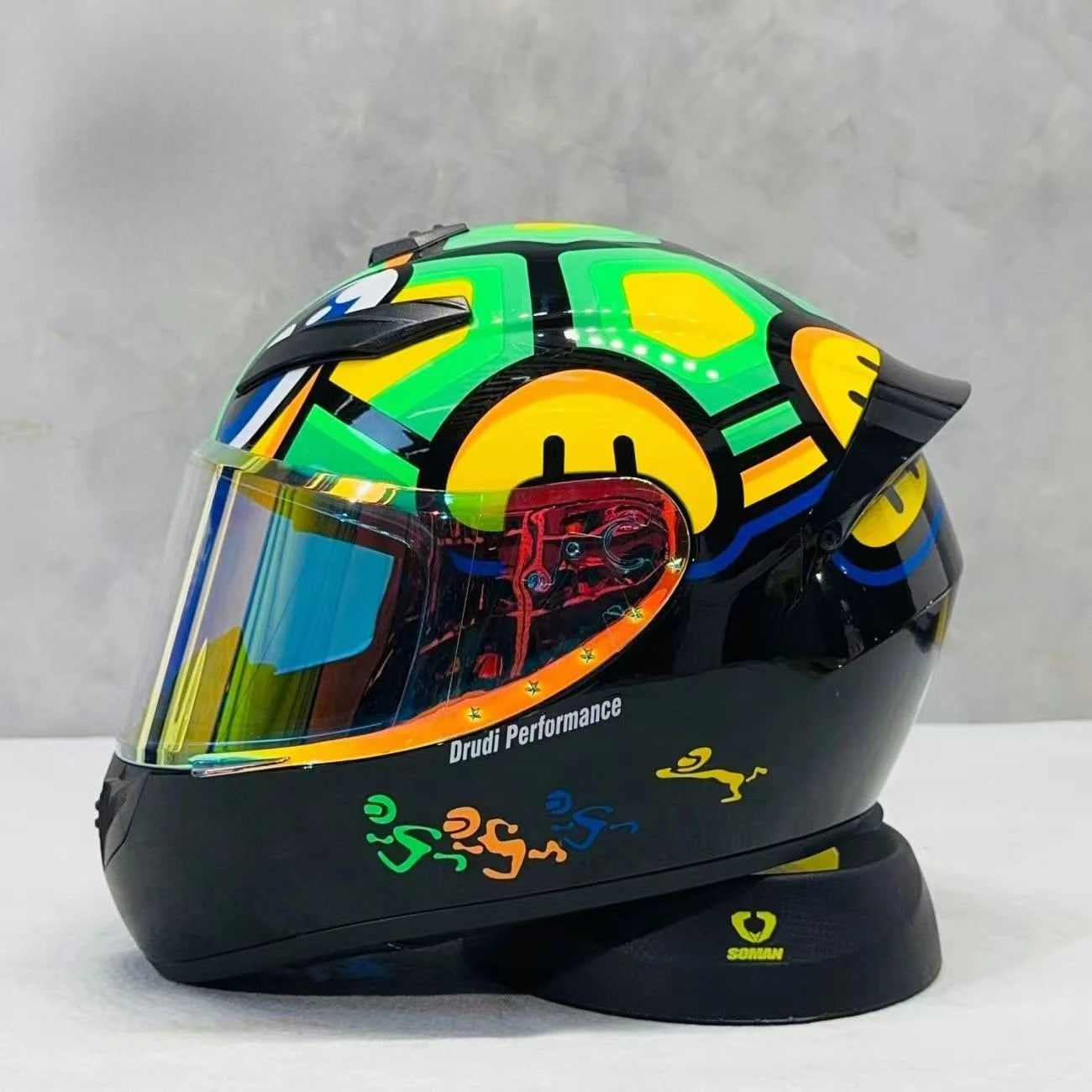 Street Graffiti Style Full Face Motorcycle Helmet Reduces Wind Drag Stabilizing Head at High Speeds for a Less Fatiguing Ride