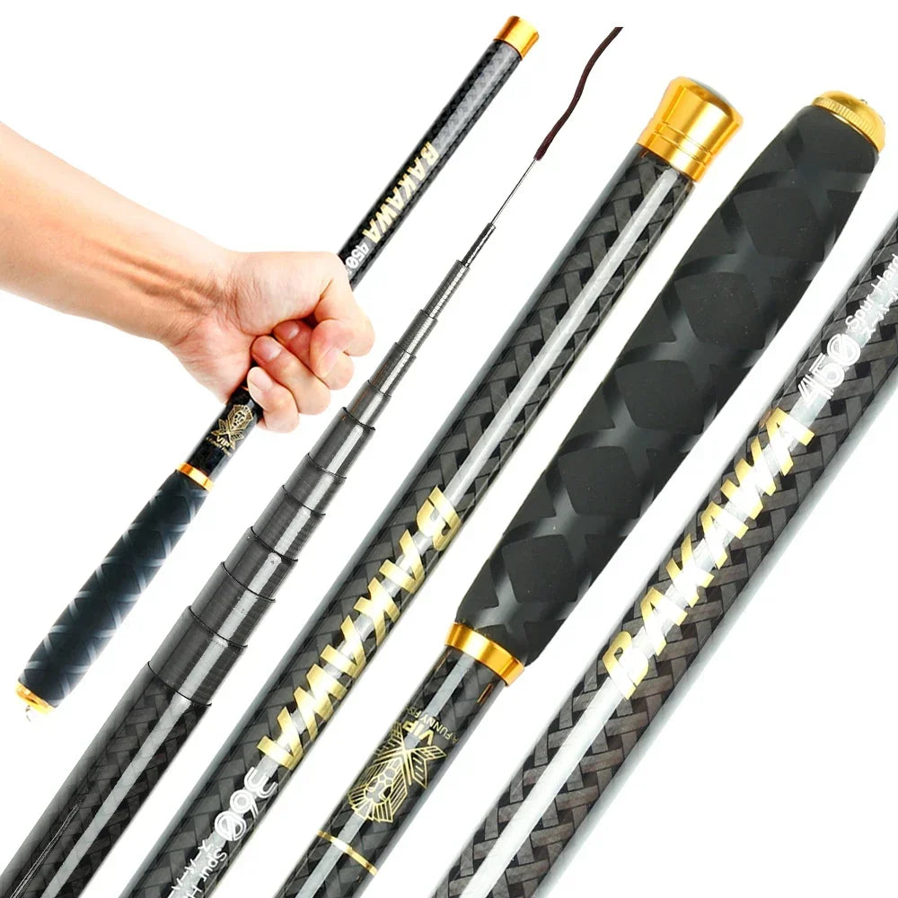 BAKAWA Ultralight Hard Carbon Fiber Hand Fishing Rod Telescopic 2.7M/3.6M/4.5M/5.4M/6.3M/7.2M Stream Pole Mini Travel Pesca