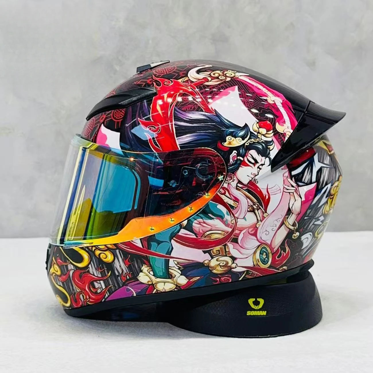 Street Graffiti Style Full Face Motorcycle Helmet Reduces Wind Drag Stabilizing Head at High Speeds for a Less Fatiguing Ride