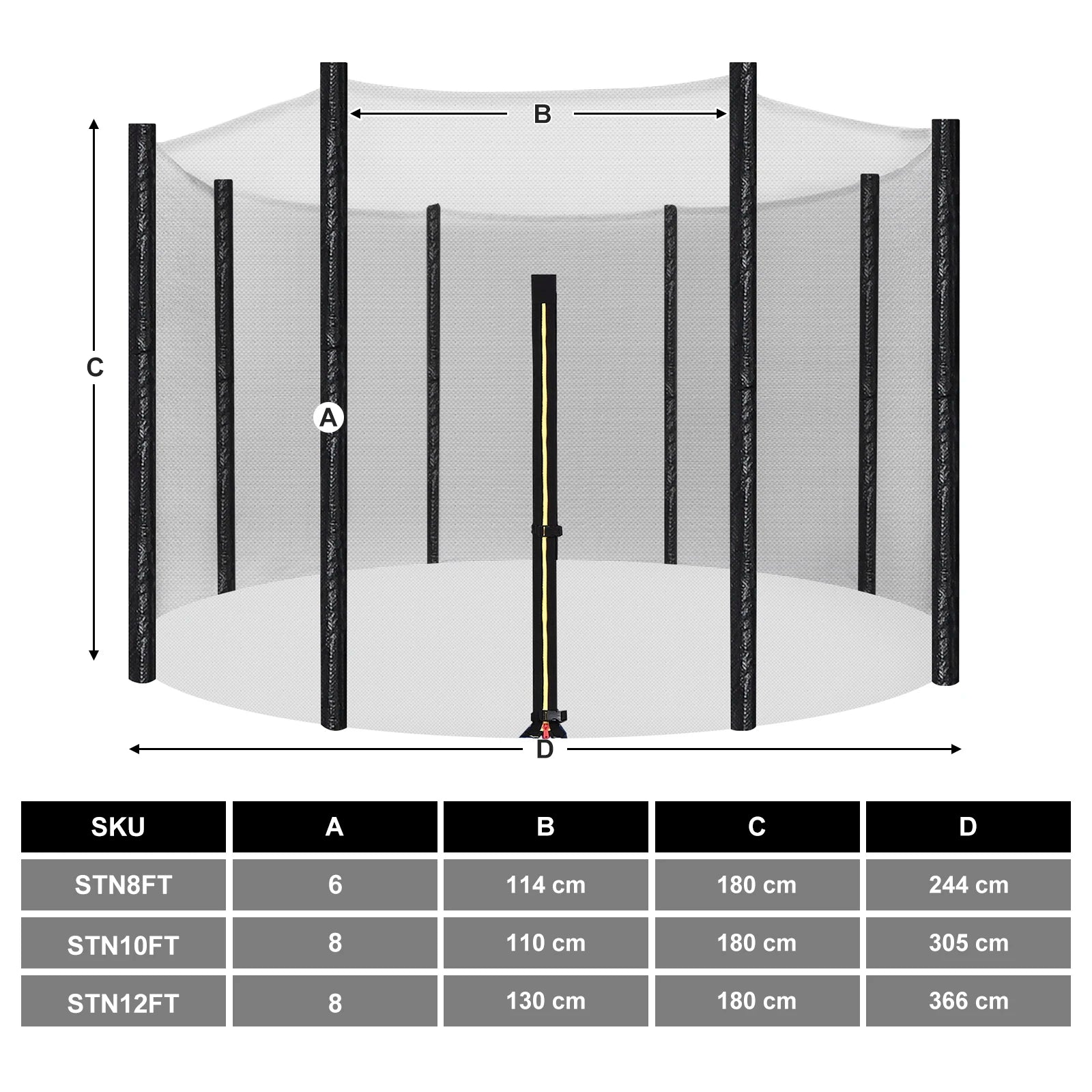 SONGMICS Safety net For Trampoline Replacement net Ø 366cm For 8 Bars Round Protective net For garden Trampoline