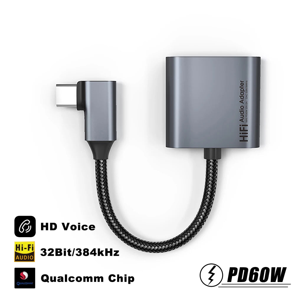 USB C To 3.5 MM Jack Adapter DAC Type-C 3.5mm Earphone HiFi Audio AUX Converter PD 60W Charger Headphone Cable