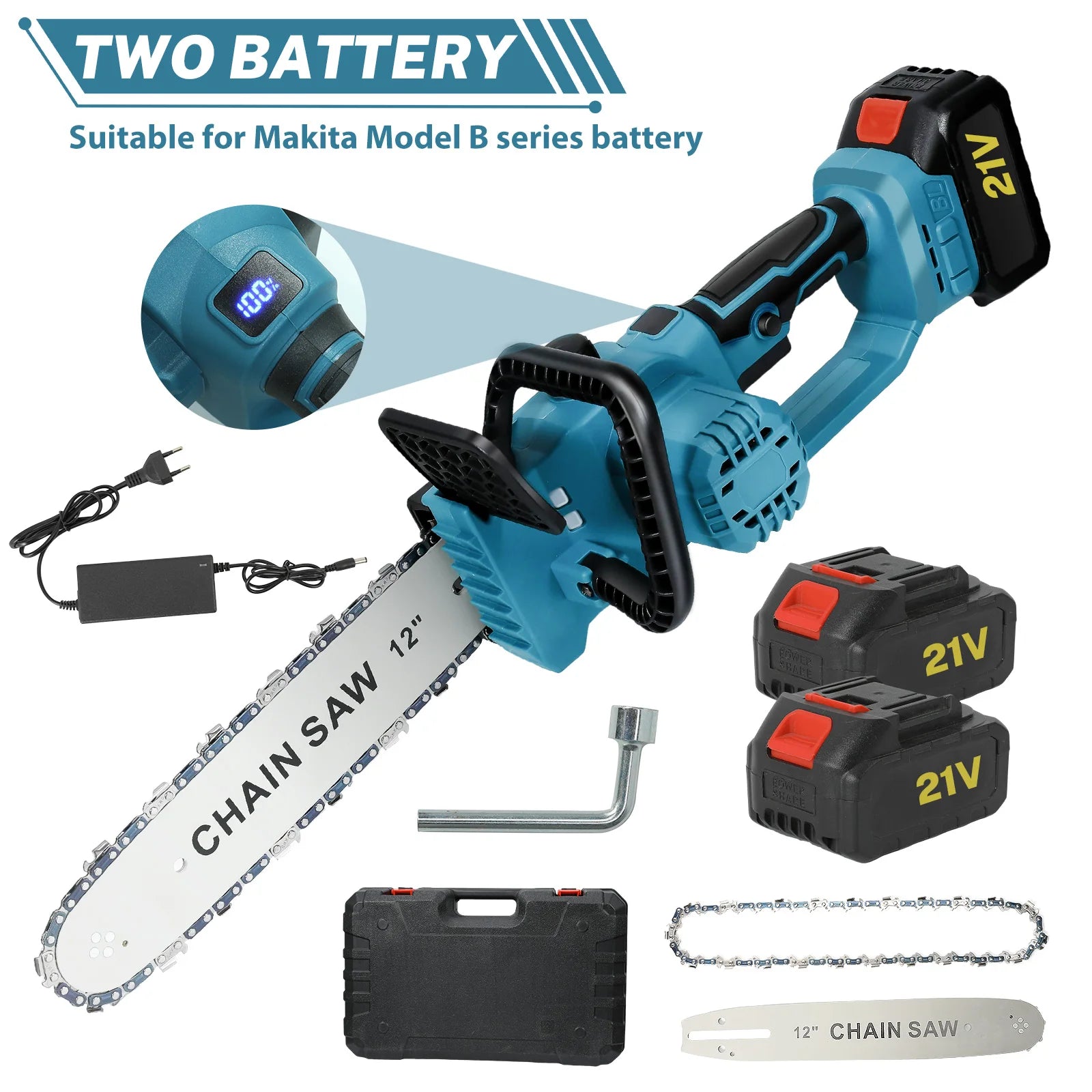 Brushless 16Inch Electric Chainsaw Cordless Pruning Woodworking Power Tool Handheld Garden Cutter For Makita Battery