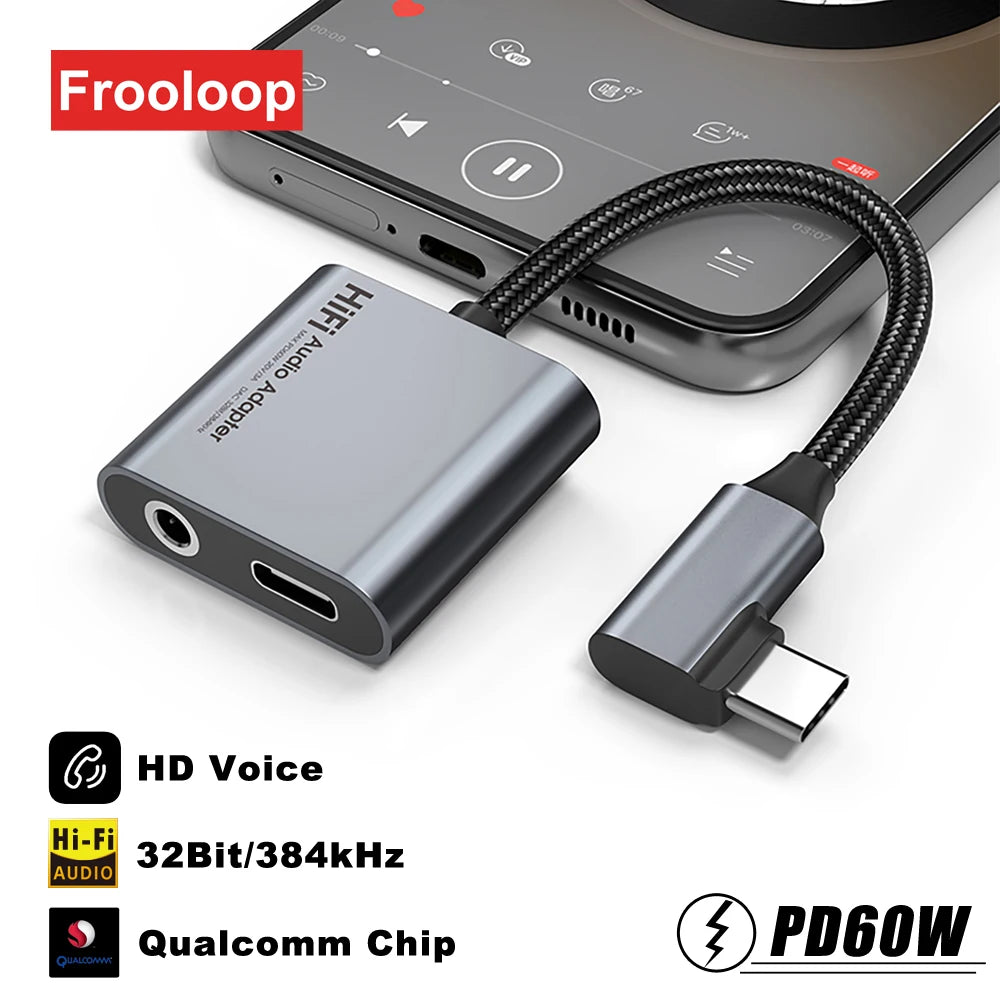 USB C To 3.5 MM Jack Adapter DAC Type-C 3.5mm Earphone HiFi Audio AUX Converter PD 60W Charger Headphone Cable