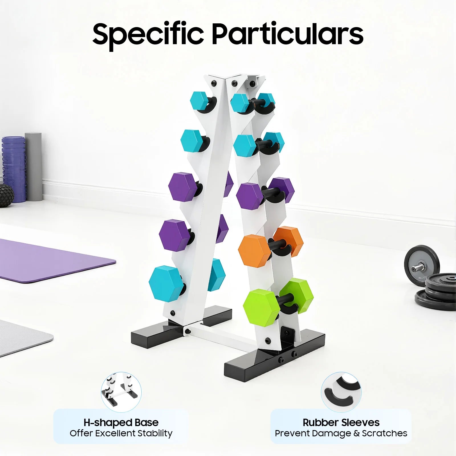 Black/White 5-Tier Dumbbell Holder A-Frame Storage Rack 100kg Rubber Hex Neoprene Dumbbell Bracket for Home Hotel Gym