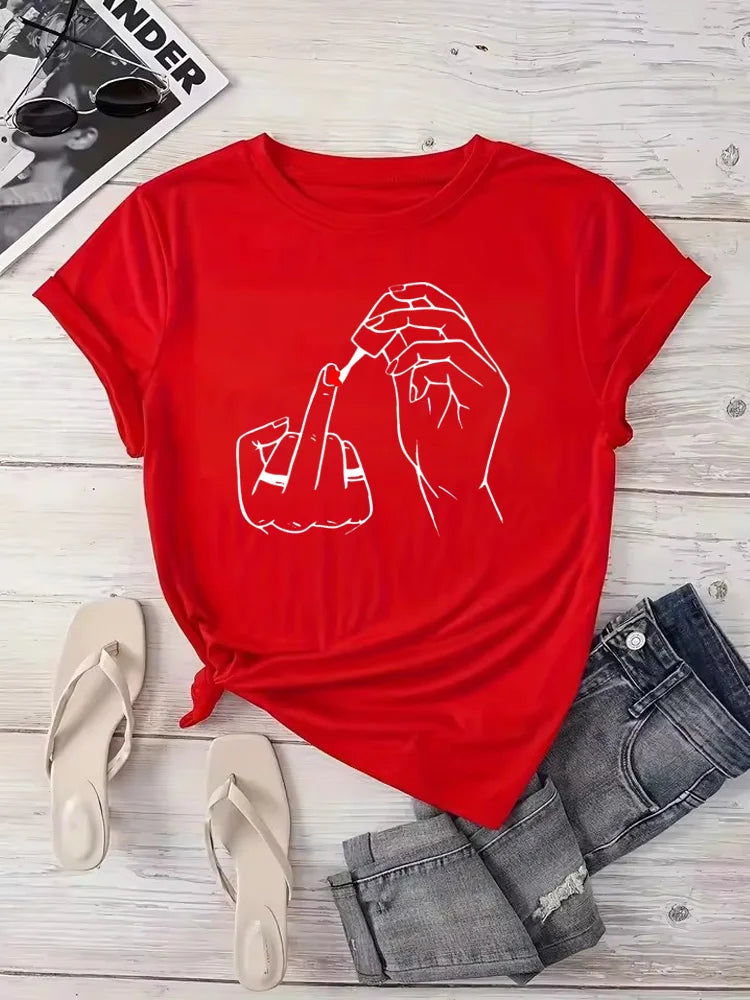 Women’s Funny Graphic T-Shirt – Middle Finger Print | Casual Streetwear Tee